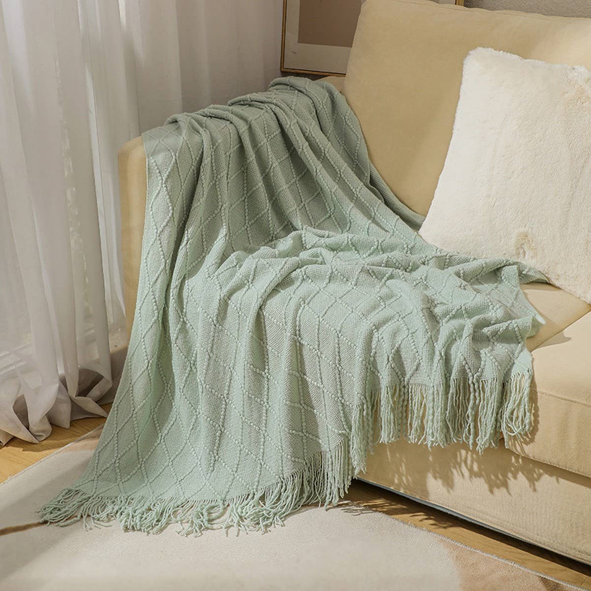 KNITTED TASSEL THIN BLANKET SOFA BLANKET