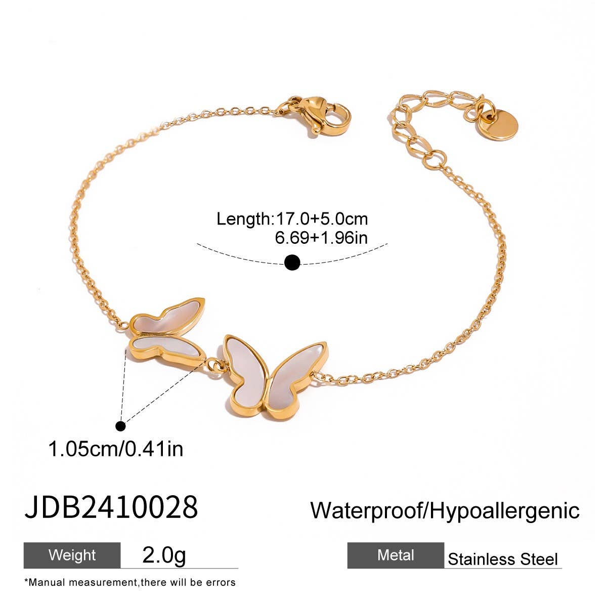 Elegant Shell Butterfly Bracelet, Stainless Steel