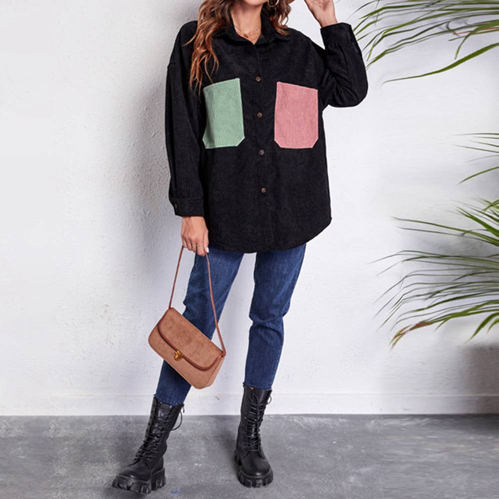 Lapel long sleeve color pocket trench coat