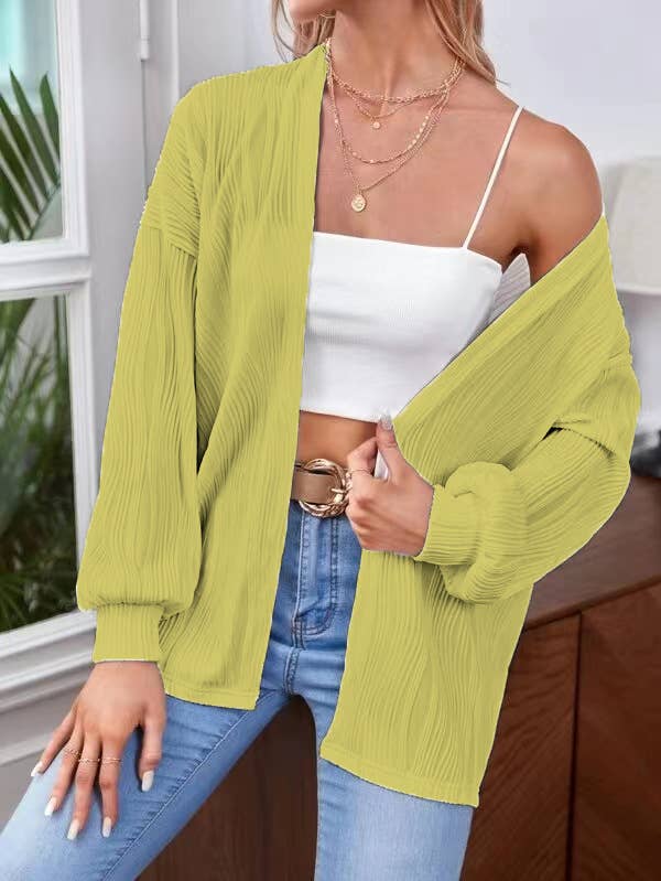 Solid color long-sleeved loose unbuttoned cardigan