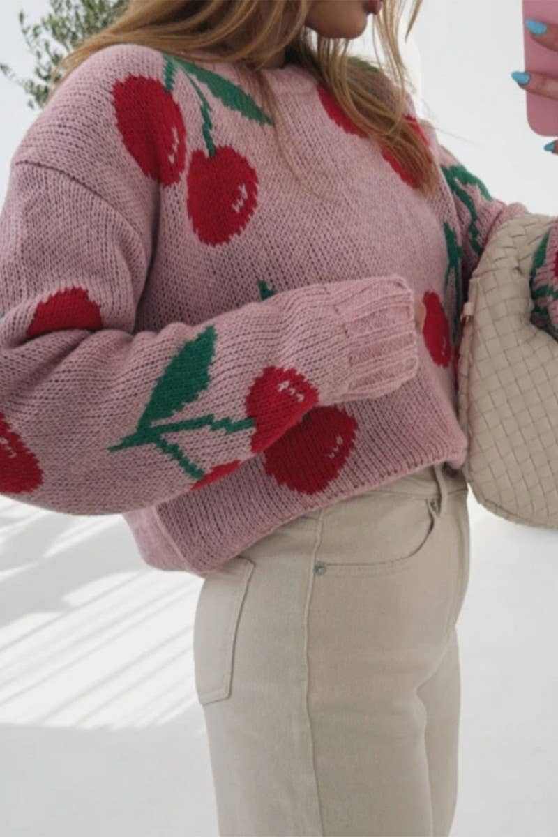 CWOSWL07427_YIN TAO JACQUARD ROUND NECK PULLOVER SWEATER