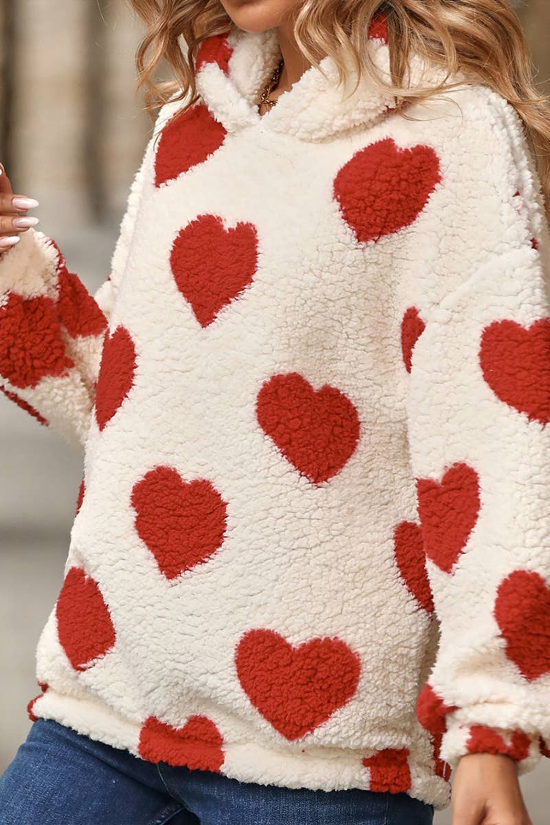 WOMEN FASHIONABLE LOVE PRINT FLEECE HOODIE_CWOHOL0363