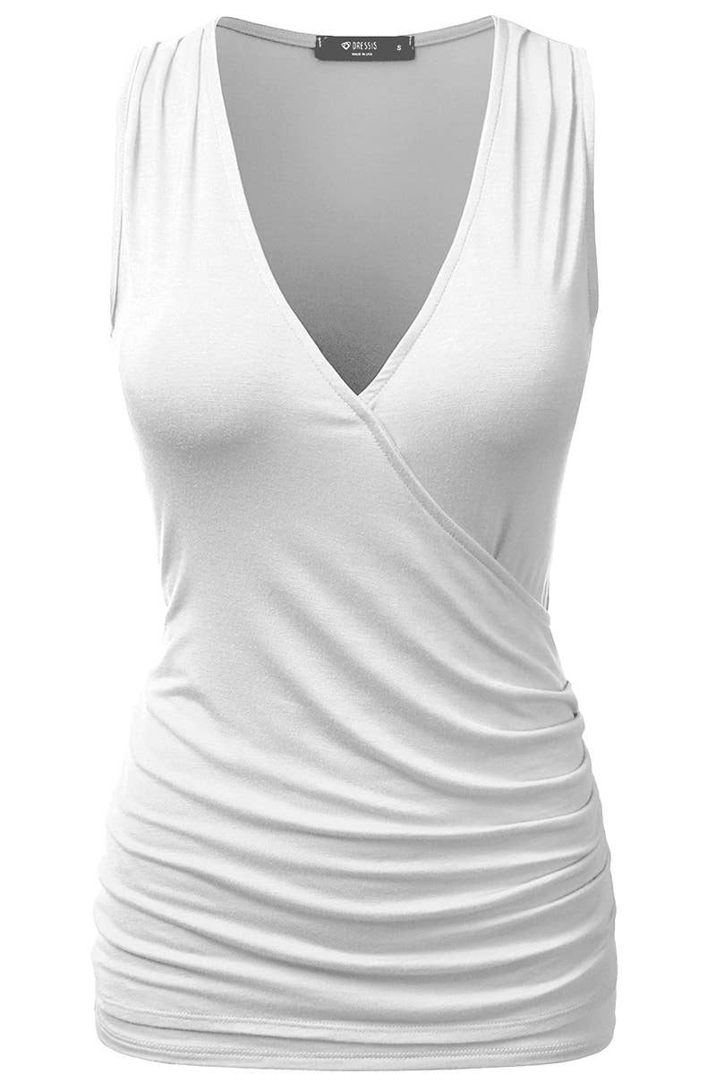 AWTTK624-1P_Sleeveless Tank Tops Deep V-Neck Surplice Wrap