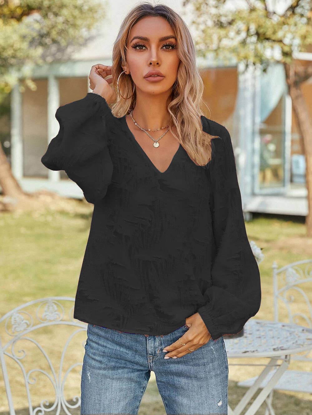 V-NECK TEMPERAMENT COMMUTER LOOSE CHIFFON SHIRT