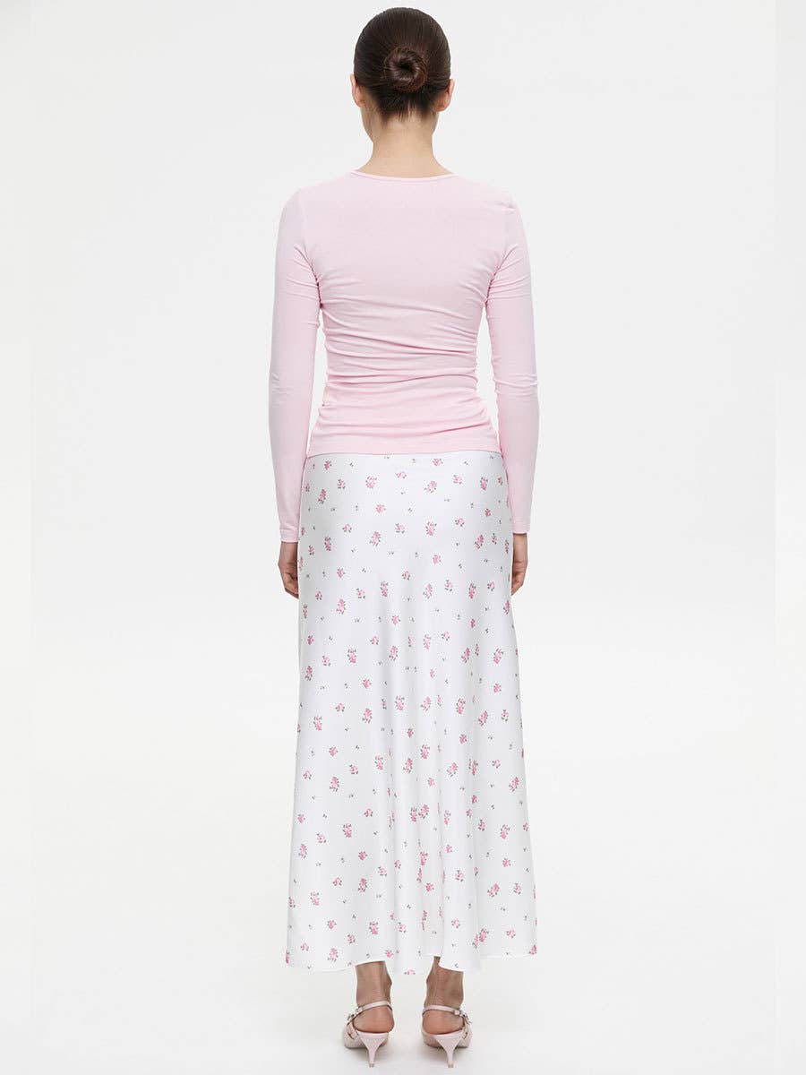 High-waisted skirt with tweed print and a drape