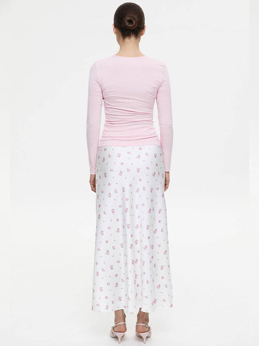 High-waisted skirt with tweed print and a drape