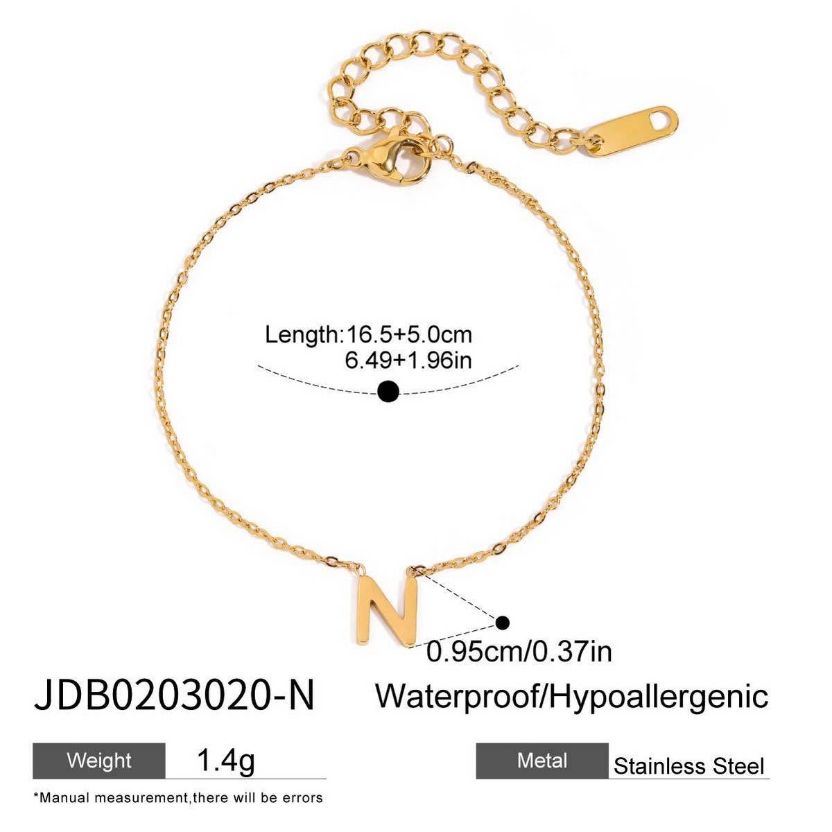 18K Gold Titanium Letter Necklace & Bracelet Set_CWAJE4743