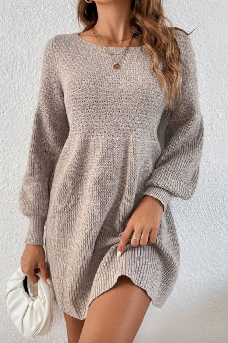 CWDSD10881_CASUAL LOOSE LANTERN SLEEVE KNIT DRESS