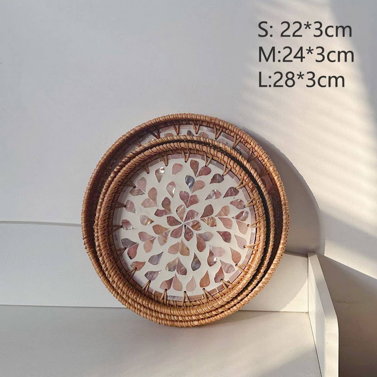 RATTAN COLORFUL SHELL FRUIT TRAY THREE-PIECE SET_CWMM4428