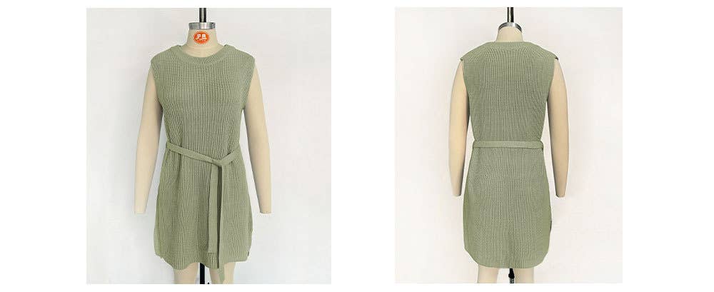 Solid-color round-neck fashionable knitted dress