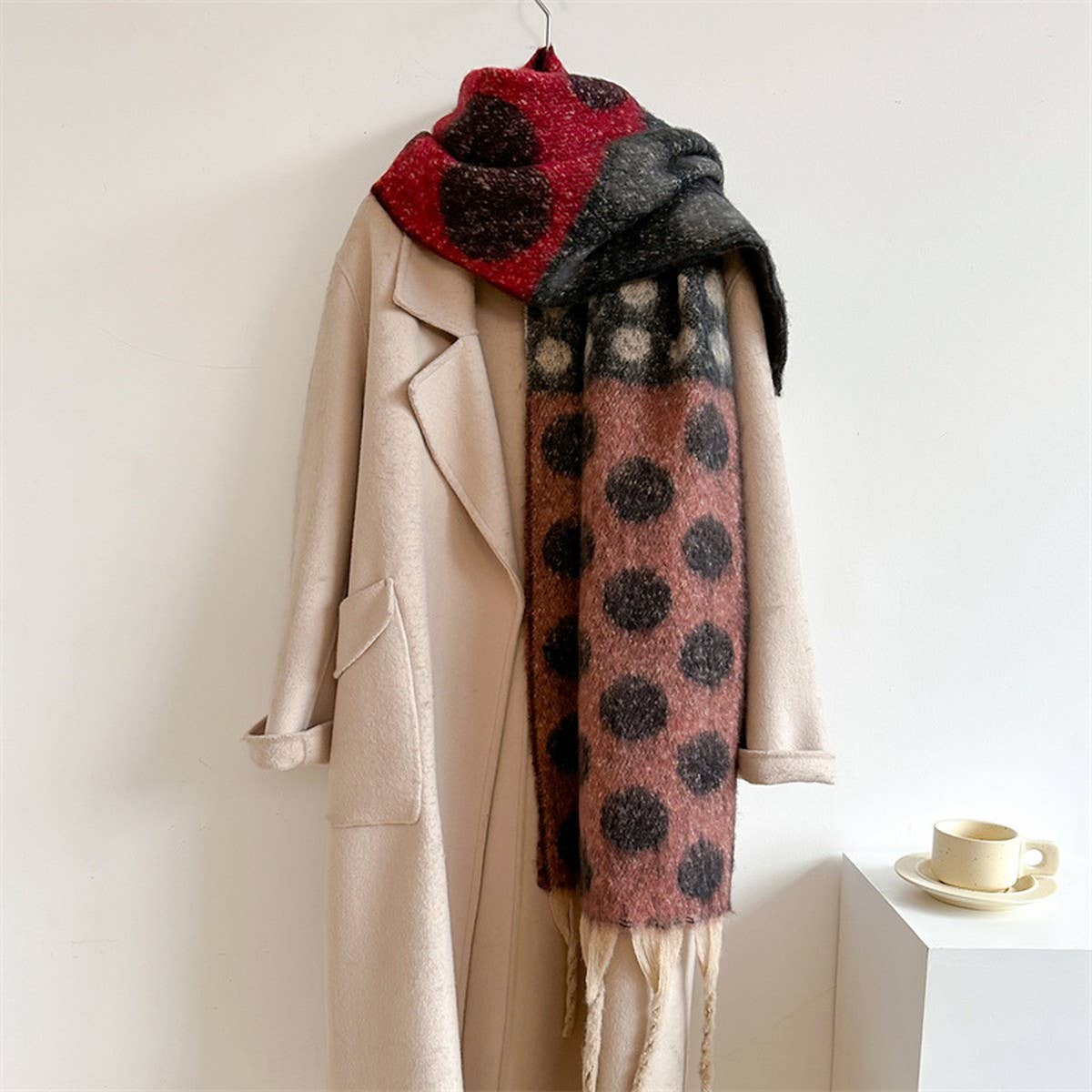 Retro Polka Dot Wool-Like Thick Scarf Shawl Winter_CWASC1440