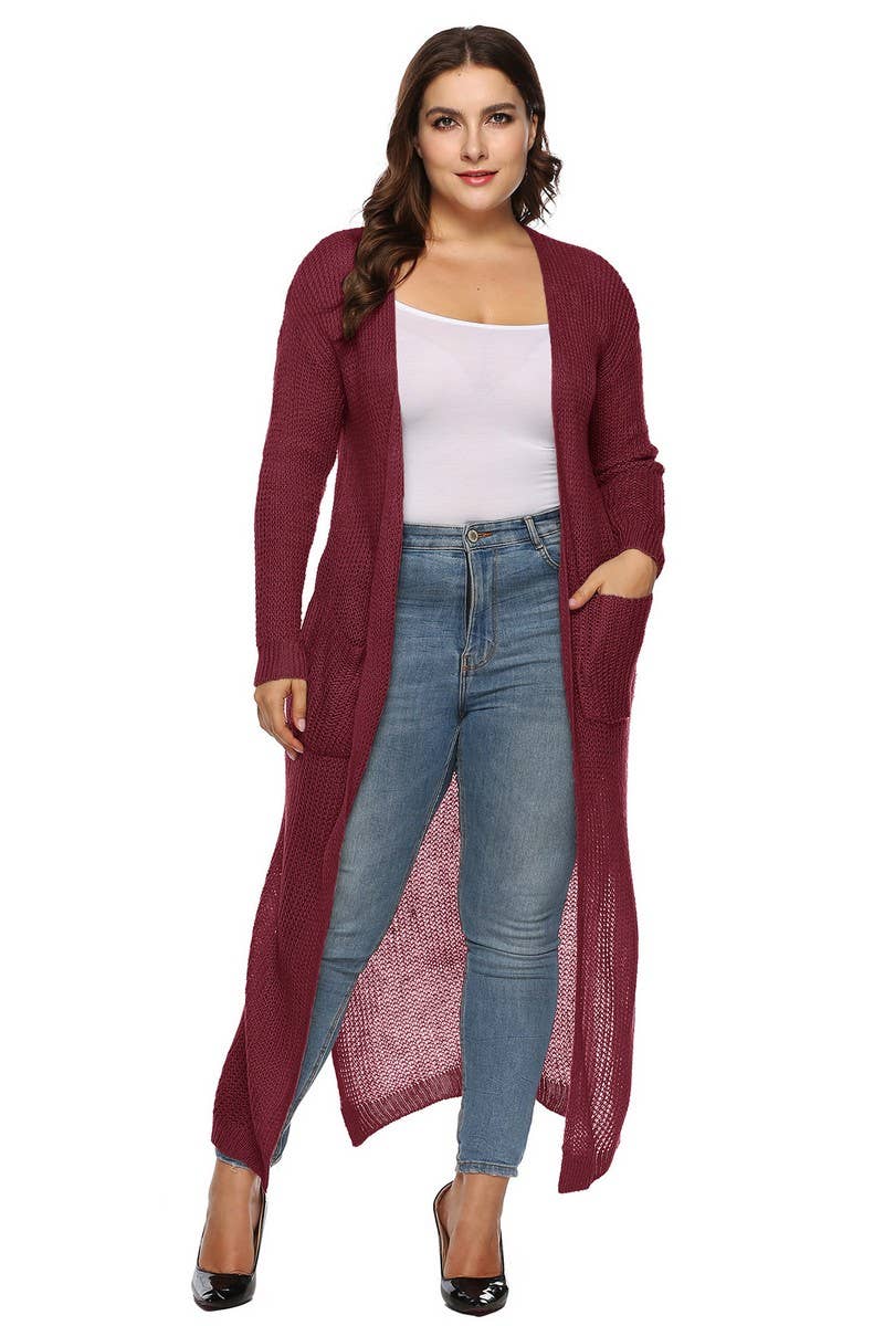 CWOSWL07413_PLUS SIZE WOMEN LONG THICK KNIT CARDIGAN