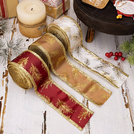 CWMM10201_CHRISTMAS GLITTER RIBBON GOLD GIFT WRAP BOW CRAFT
