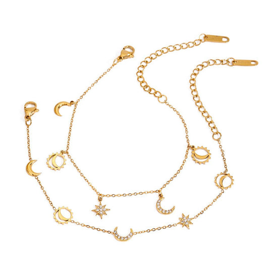 18K Gold Moon & Star Tassel Bracelet with Crystals_CWAJE4662