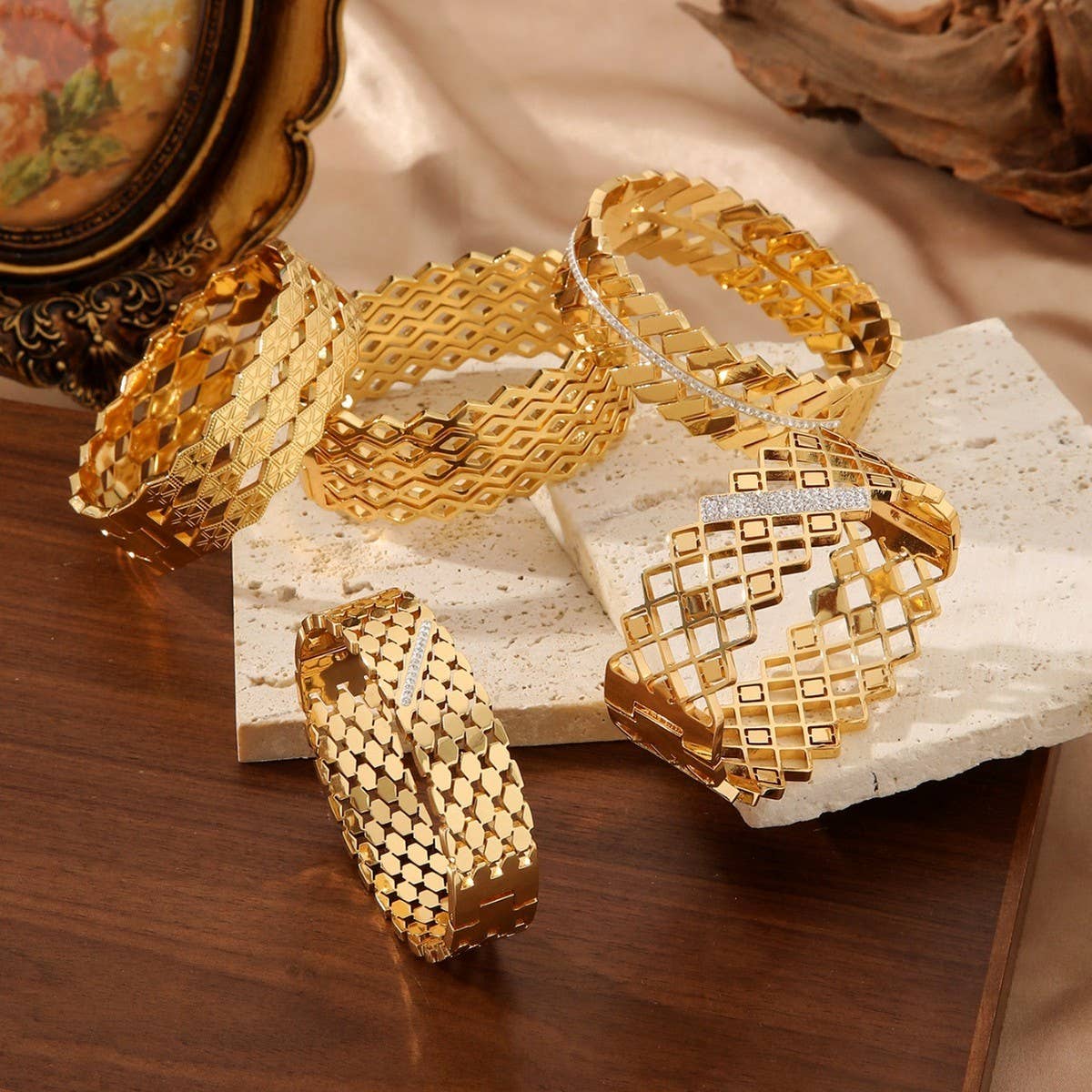 VINTAGE WIDE HOLLOW TITANIUM STEEL BRACELET