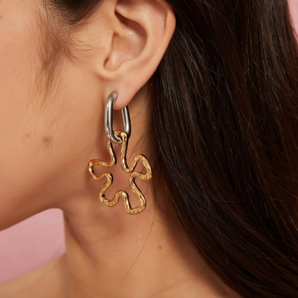 Two-Tone Gold & Silver Irregular Steel Earrings