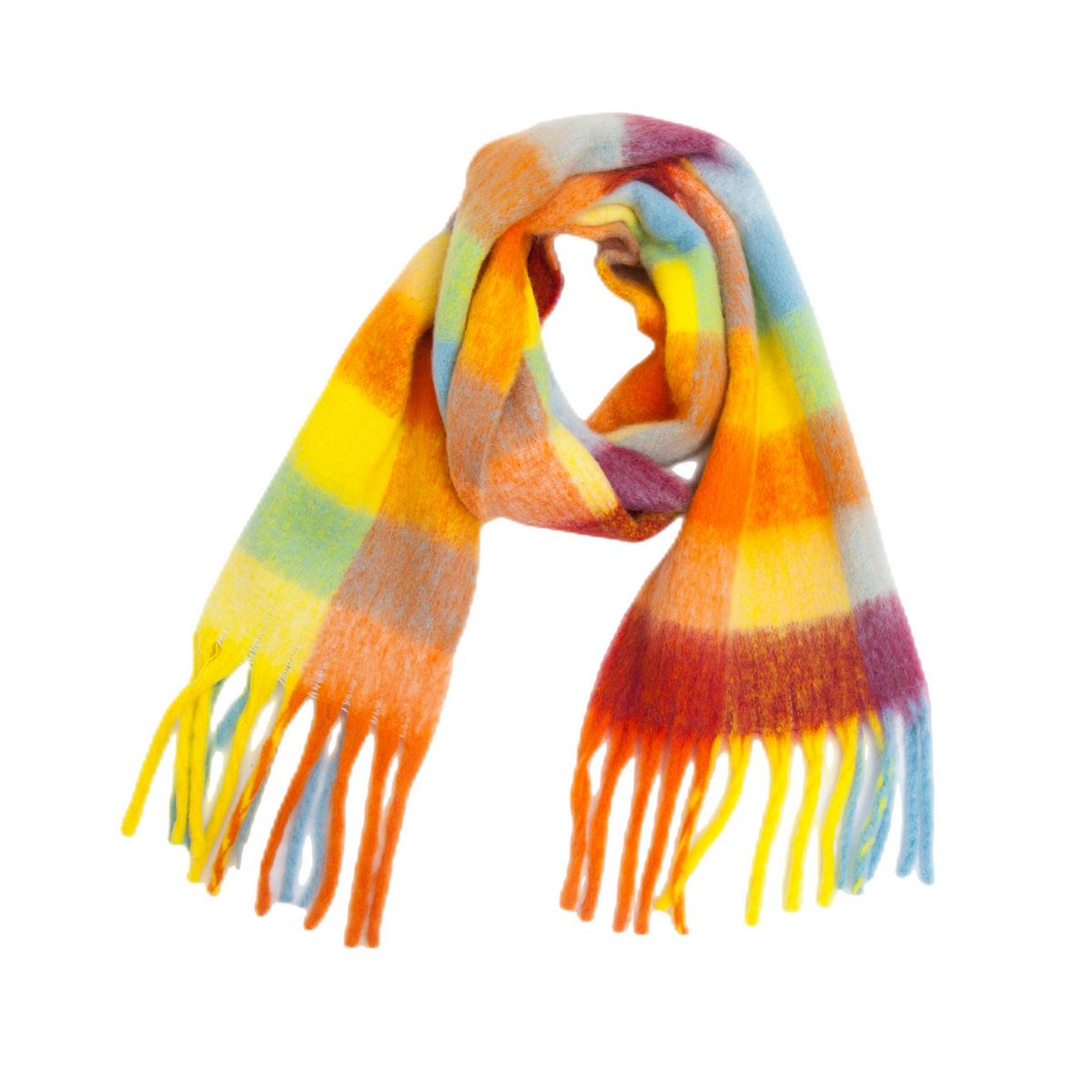 PLAID PATTERN FRINGE TRIM WINTER SCARF_CWASC2691