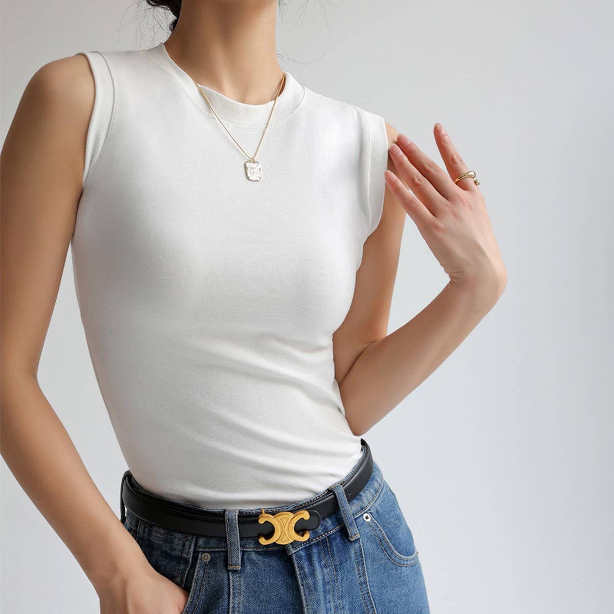 Pure Cotton Round Neck Basic Bottoming Tank Tops_CWTTK0800