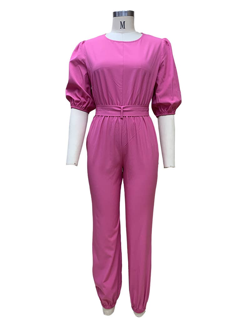 TEMPERAMENT ROUND NECK SOLID COLOR ROMPER