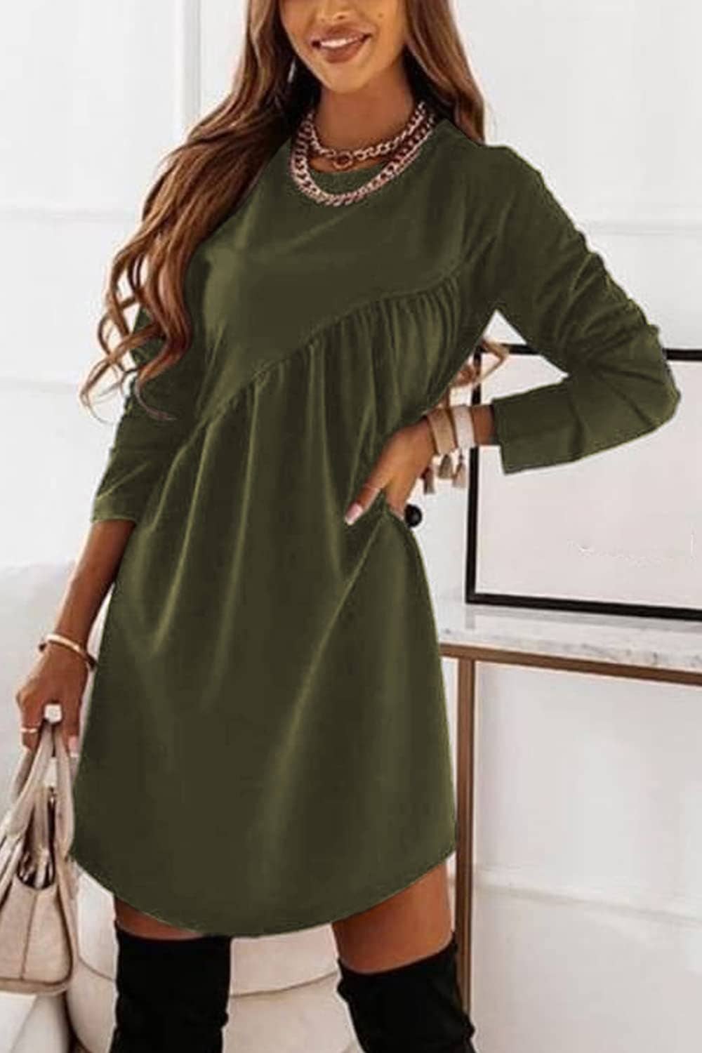 LONG DRESS WITH LONG SLEEVES AND CREW NECK