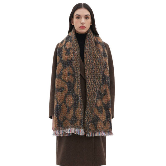 Leopard Jacquard Scarf ? Fringe Winter Wrap