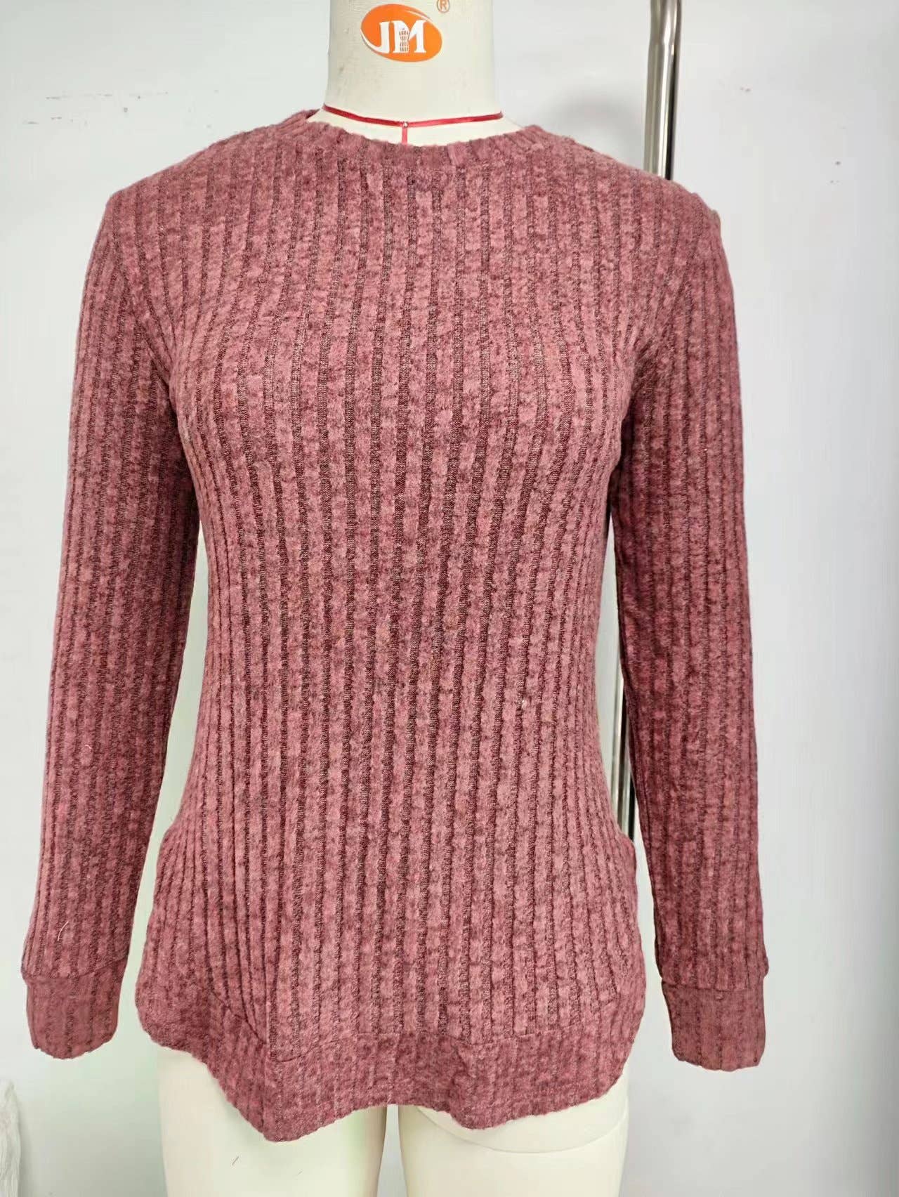 SOLID COLOR ROUND NECK LONG SLEEVE BRUSHED SHIRT