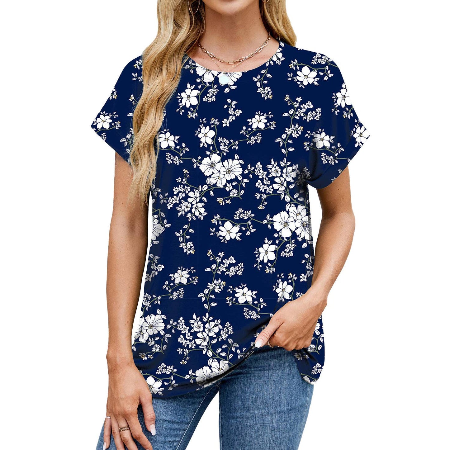 Holiday print crew neck short-sleeved T-shirt