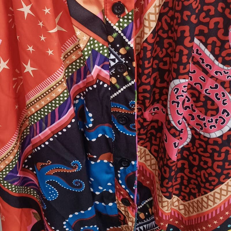 V-neck long-sleeved Bohemian-style long dress