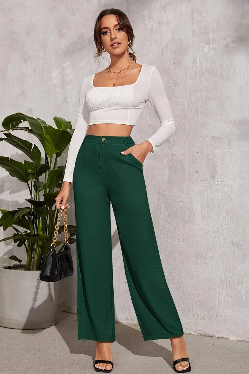 CWBLP2079_SOLID HIGH WAIST SLIM COMFORT DRESS PANTS