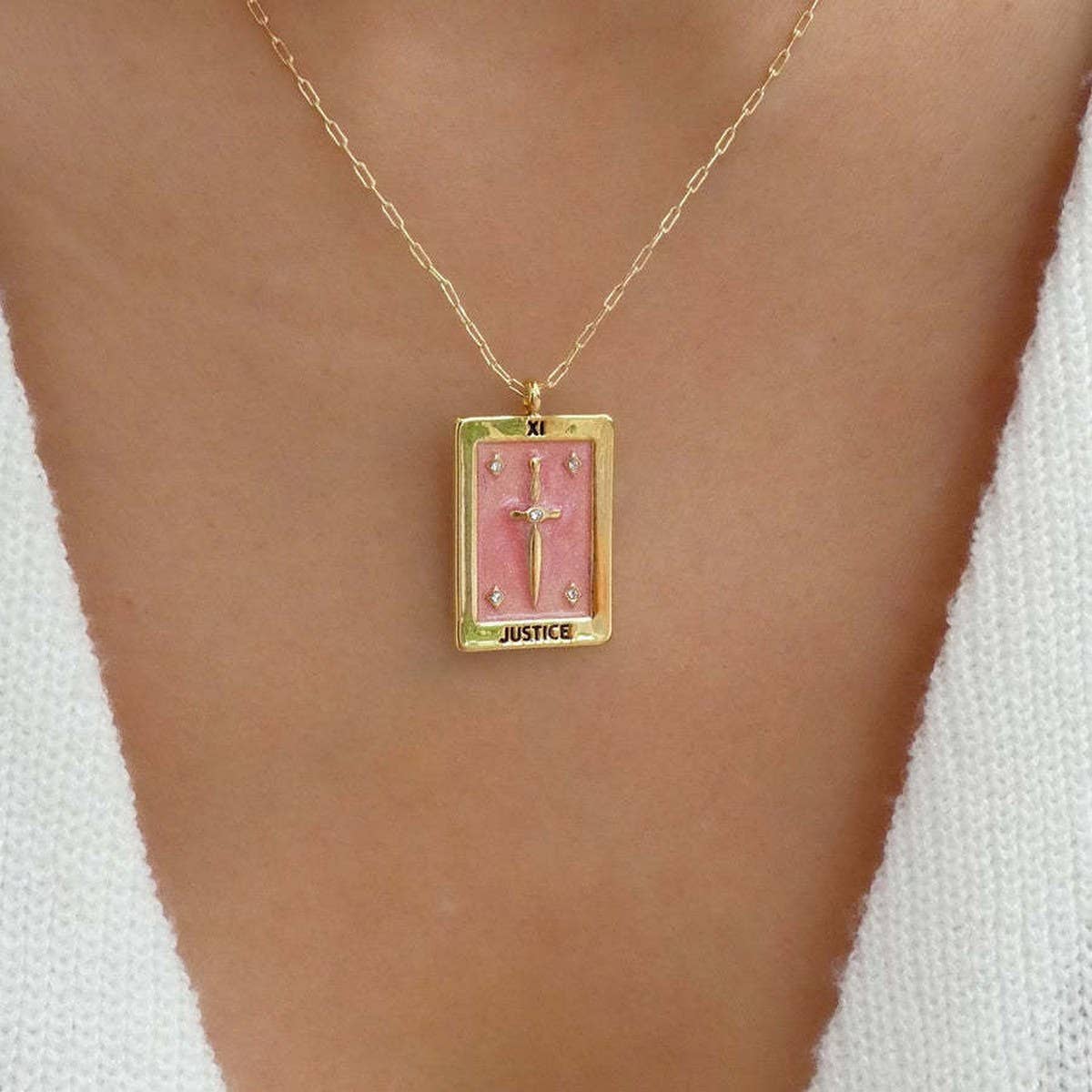 VINTAGE TAROT SQUARE PENDANT NECKLACE