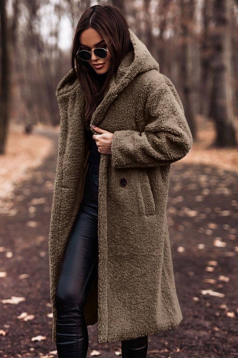 FASHION LONG CLEAN COLOR LONG SLEEVE WOOLEN COAT