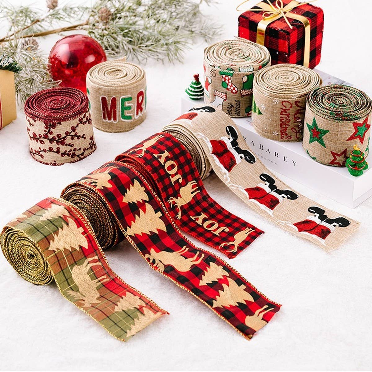 CWMM10228_CARTOON CHRISTMAS BURLAP RIBBON CREATIVE TREE DECO