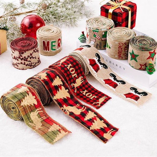 CWMM10228_CARTOON CHRISTMAS BURLAP RIBBON CREATIVE TREE DECO