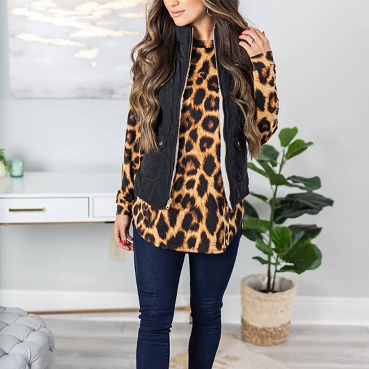 LEOPARD PRINT LOOSE PULLOVER LONG SLEEVE T-SHIRT