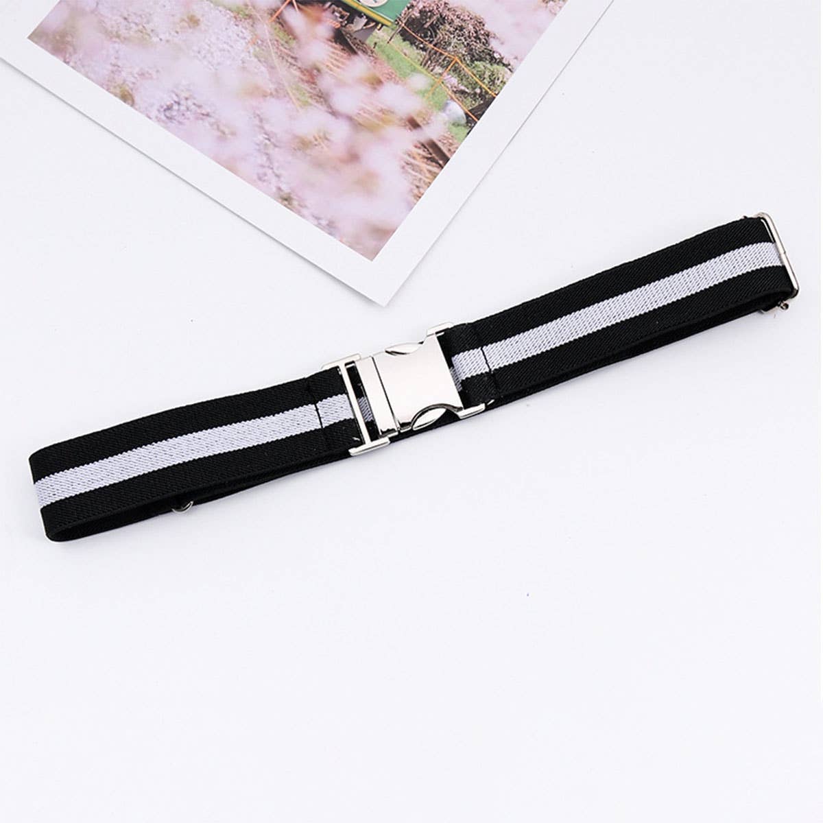ALLOY BUCKLE ADJUSTABLE ELASTIC BRAIDED BELT_CWABE0676