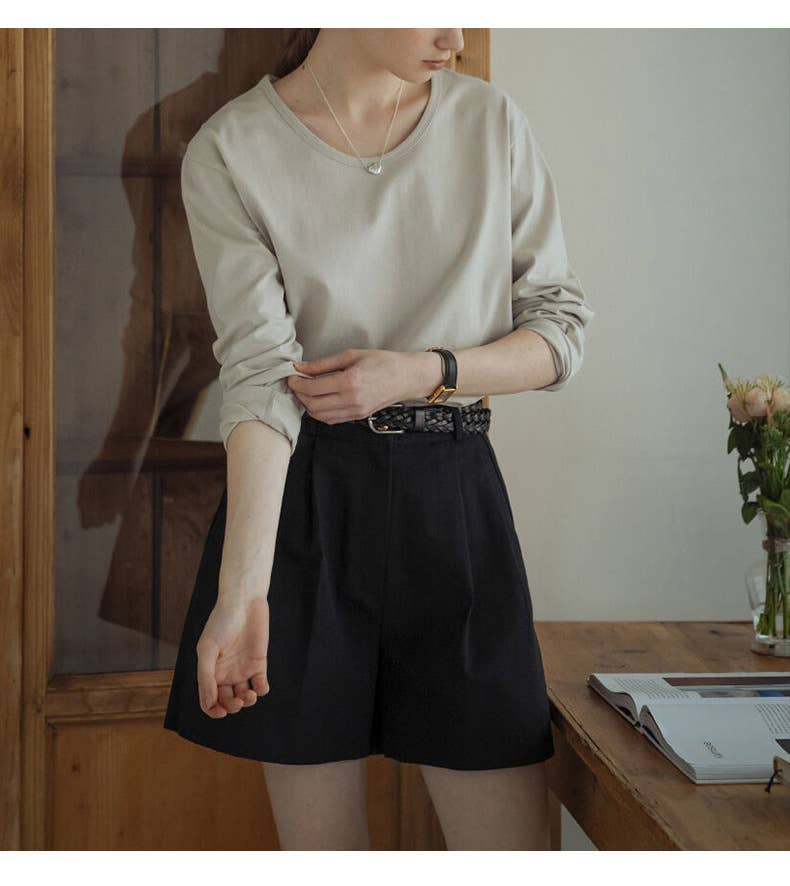 FASHIONABLE COTTON CREW-NECK LONG-SLEEVED TOP