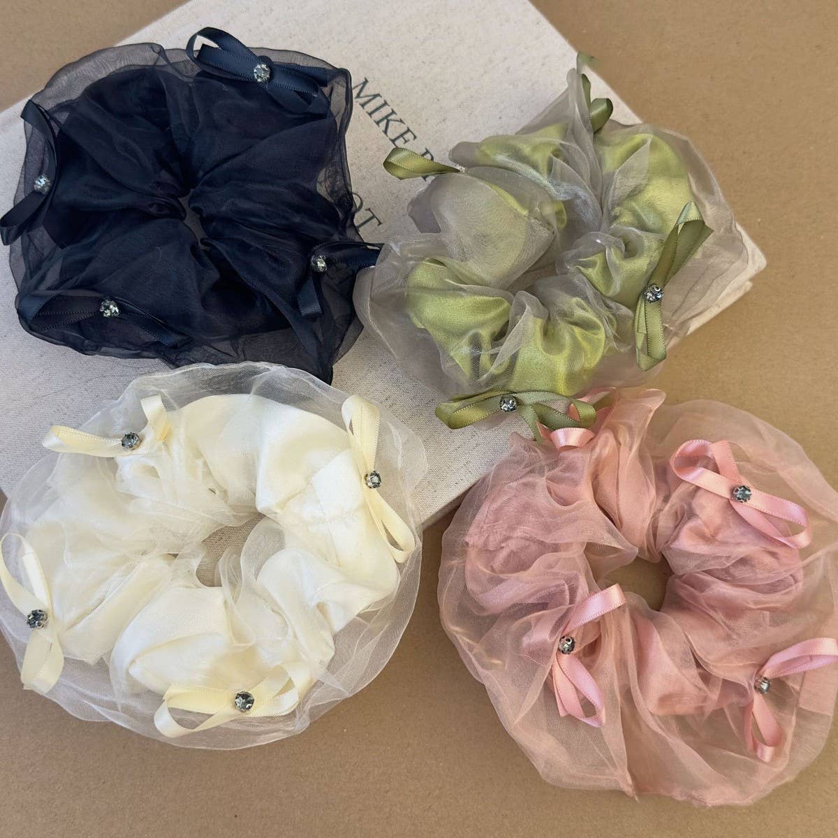 FLUFFY RHINESTONE BOW HAIR TIE_CWAHA0943