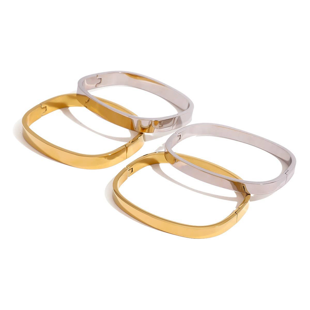Stainless Steel Curved Clasp Bangle, Sleek Style_CWAJE4661