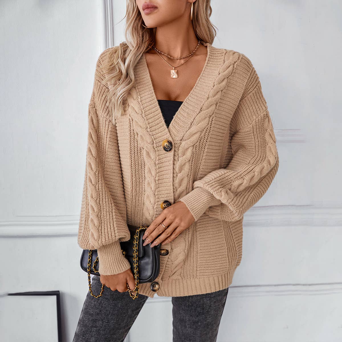 VINTAGE SINGLE-BREASTED LOOSE SWEATER JACKET