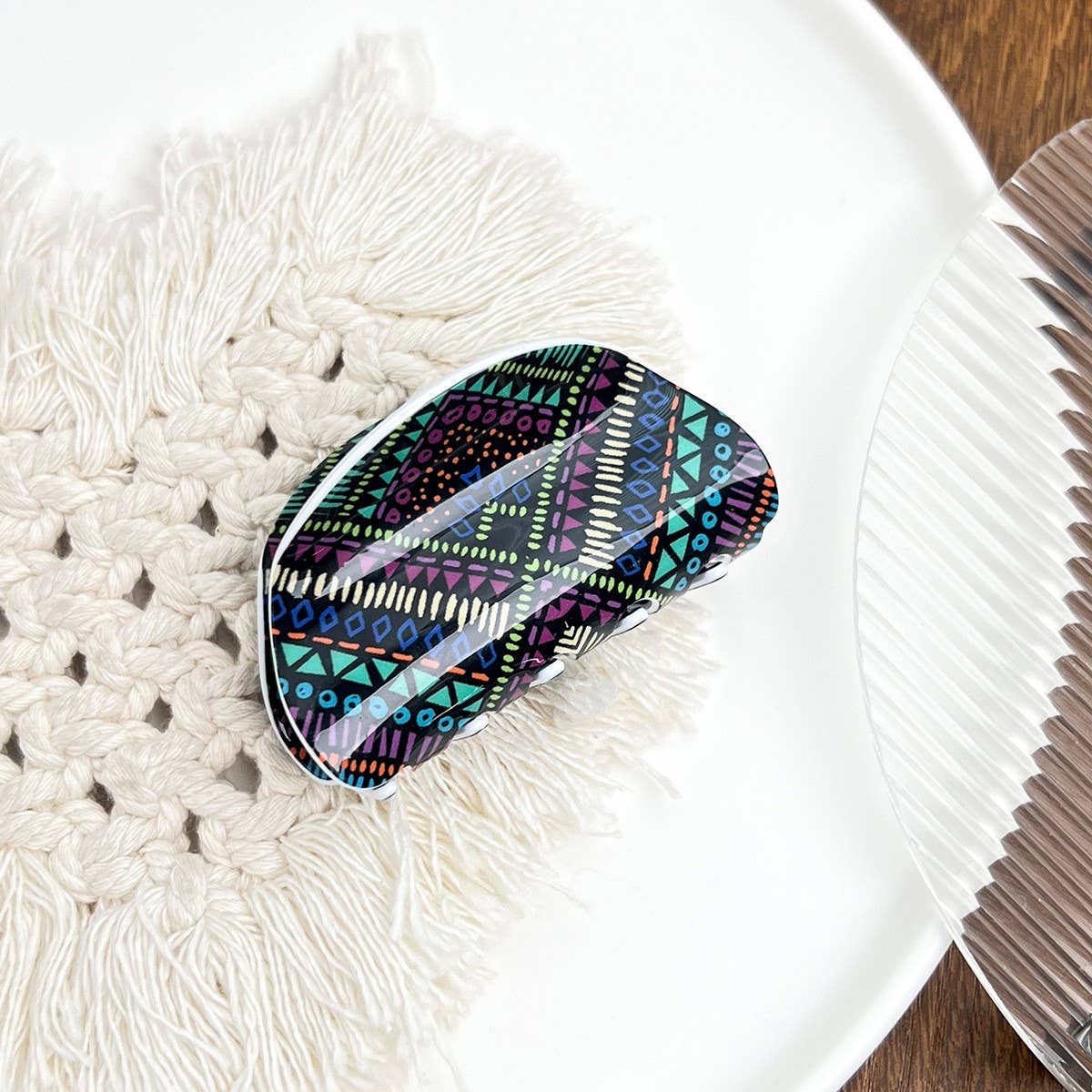 Bohemian Polka Dot Acrylic Hair Claw Unique Design_CWAHA2074