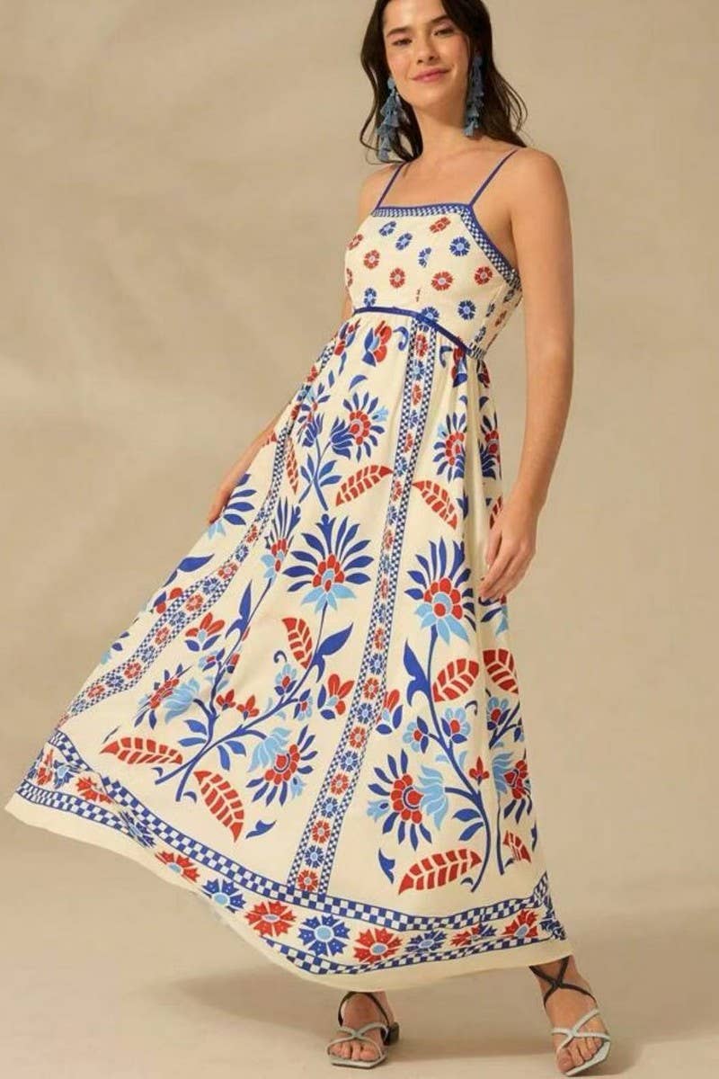 CWDMD5837_FLORAL PRINT STRAPPY BOHO VACATION DRESS