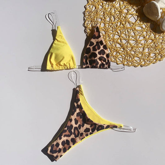 INVISIBLE STRAP LEOPARD PRINT SWIMSUIT
