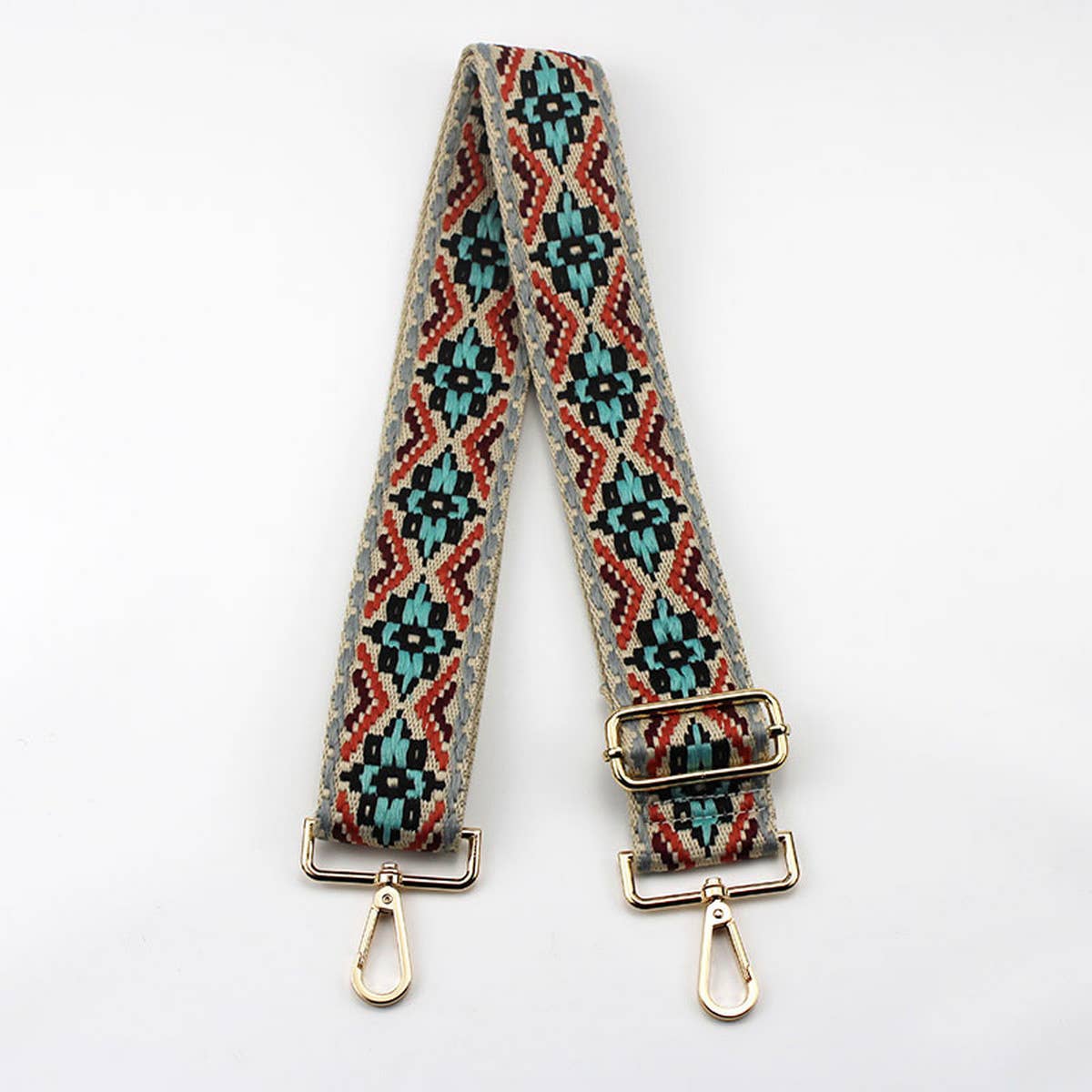 GEOMETRIC EMBROIDERY ADJUSTABLE BAG STRAP