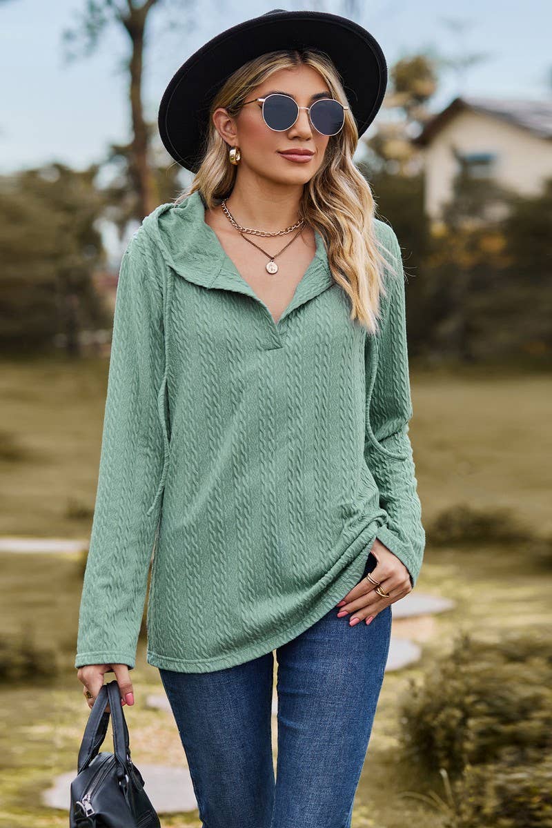 CWOHOL1097_SOLID COLOR HOODED LOOSE LONG-SLEEVED SWEATSHIRT