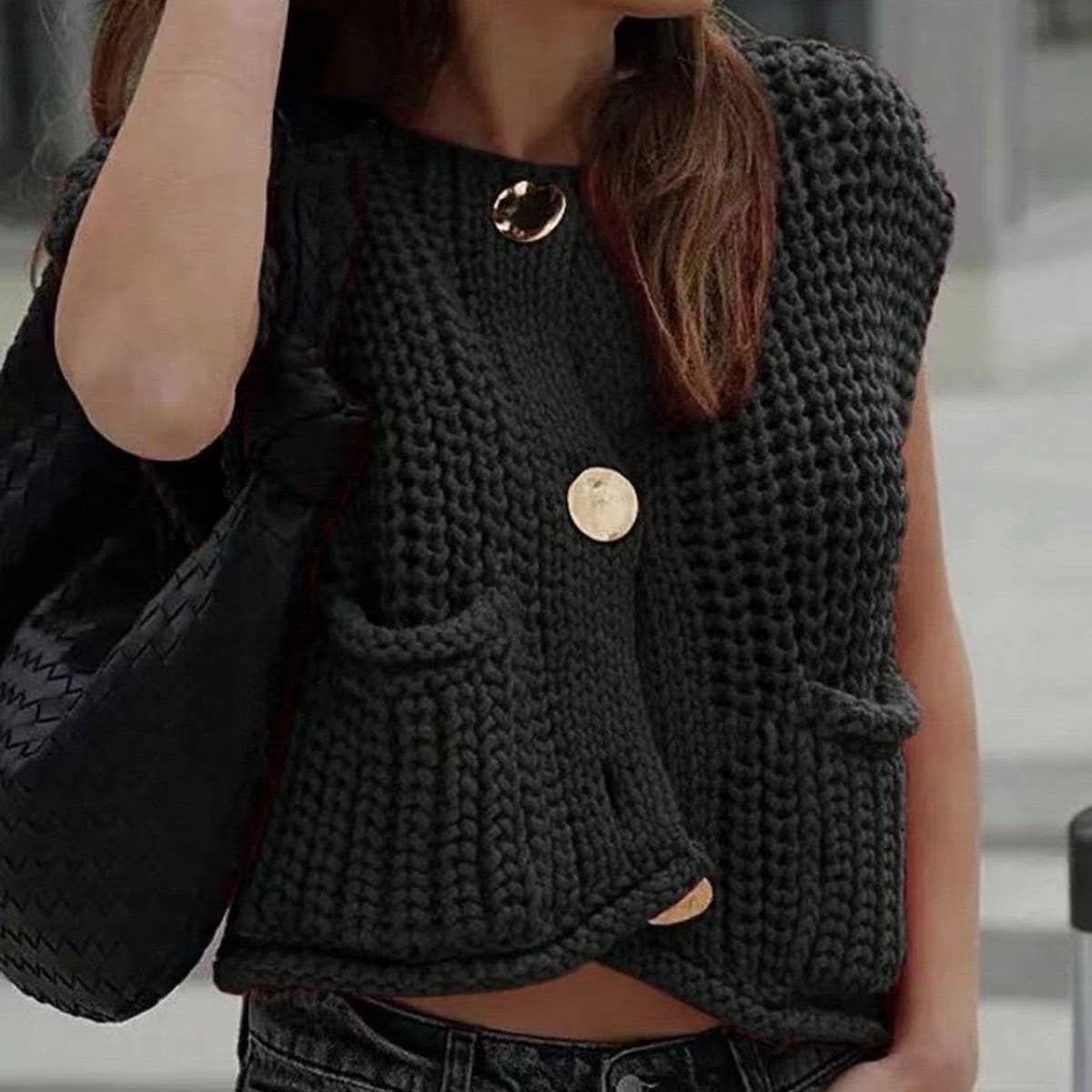 Women's Sleeveless Knit Vest with Pockets