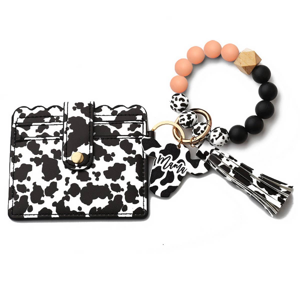 Men¡¯s Cow Print Wallet,Keychain with Silicone Beads_CWAB4994