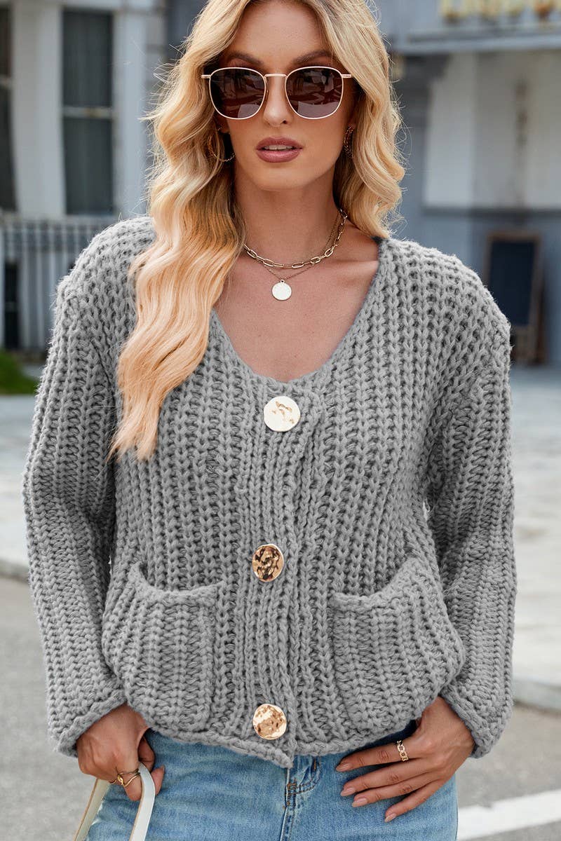 CWOCAL00845_SOLID COLOR LOOSE KNITTED CARDIGAN SWEATER