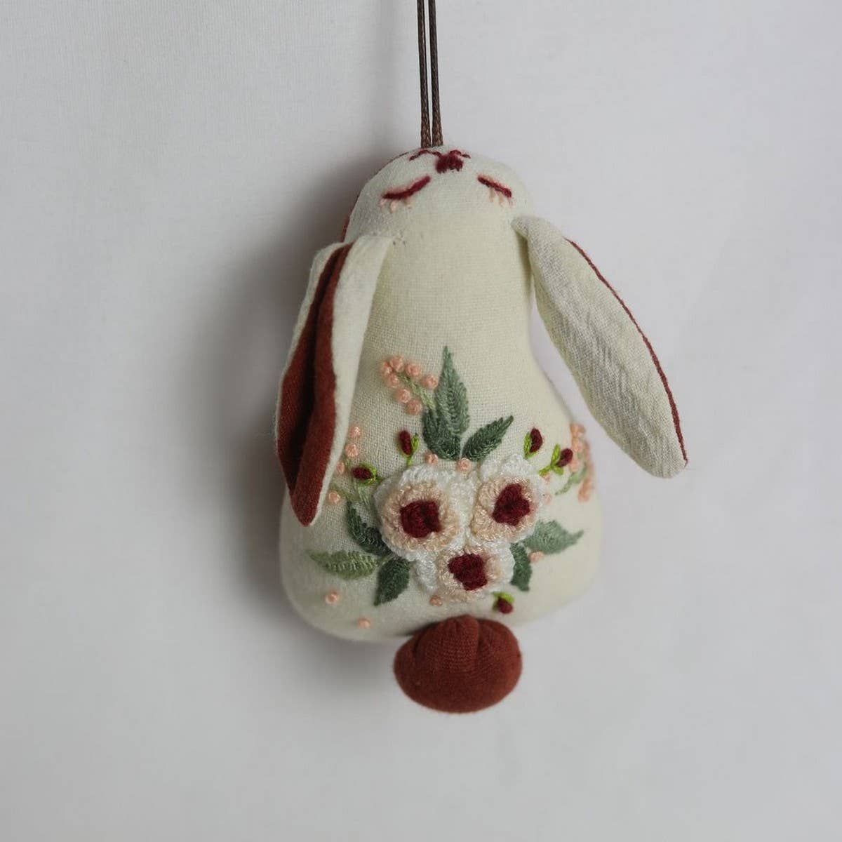 Hand-Embroidered Rose Bunny Plush Charm