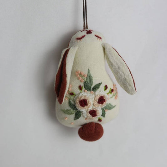 Hand-Embroidered Rose Bunny Plush Charm