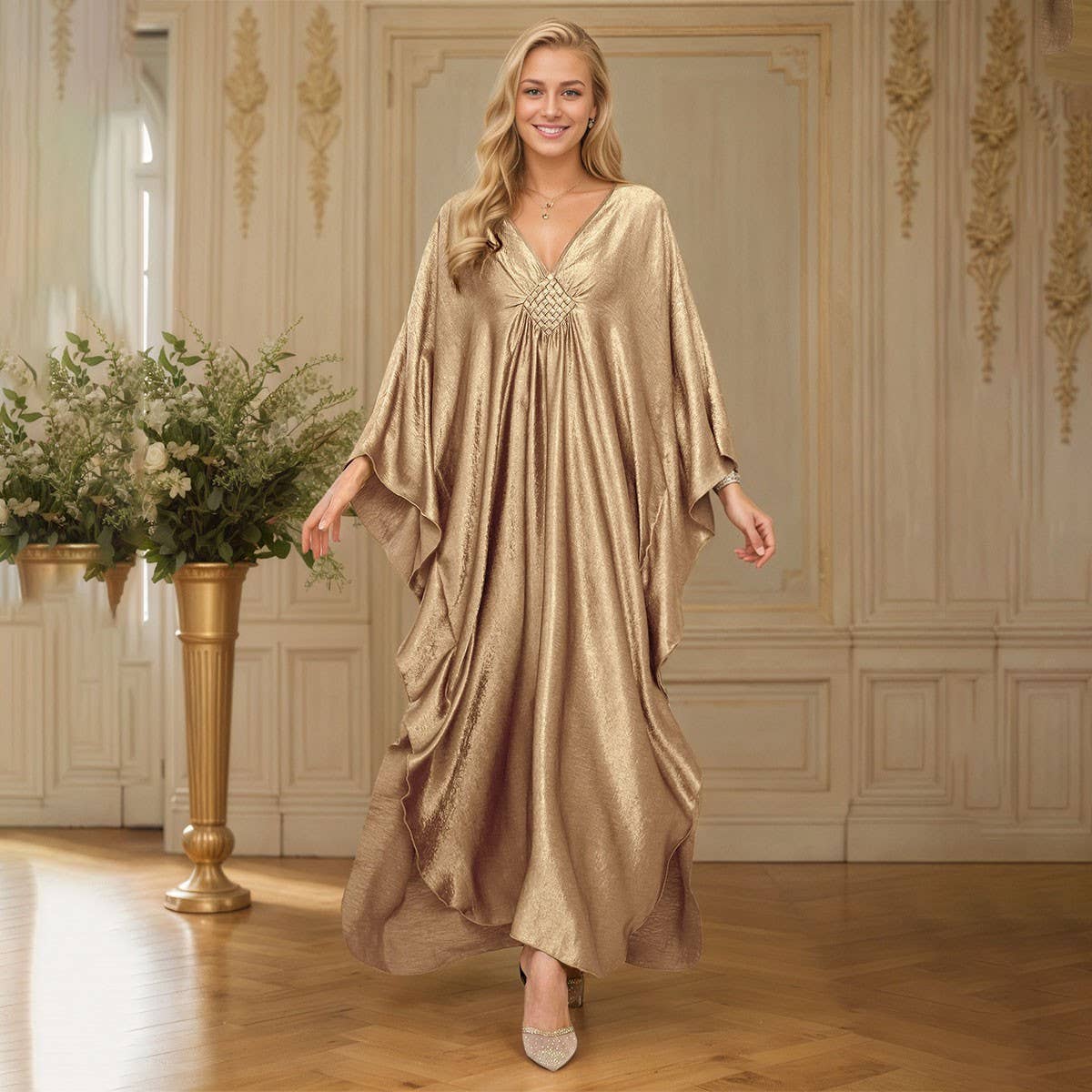 Polyester Gold Beach Kaftan Resort Robe_CWMM6145